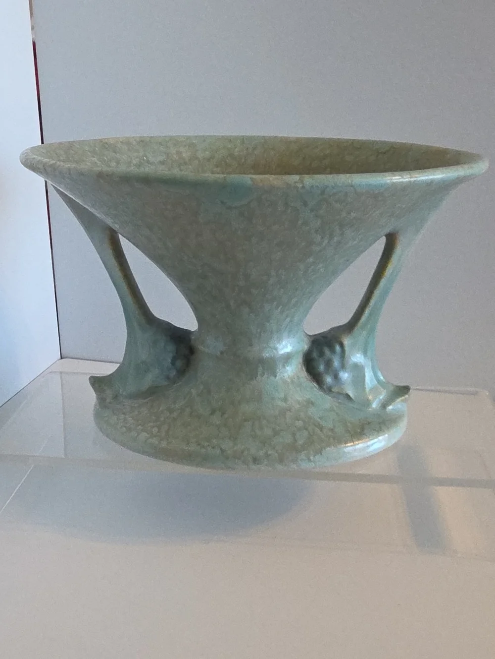 Vintage 1928 Roseville Pottery Blue-Green Tuscany Compote Vase (Shape #67-4)